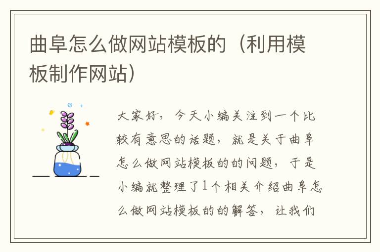 曲阜怎么做网站模板的（利用模板制作网站）