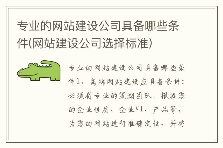 专业的网站建设公司具备哪些条件(网站建设公司选择标准)