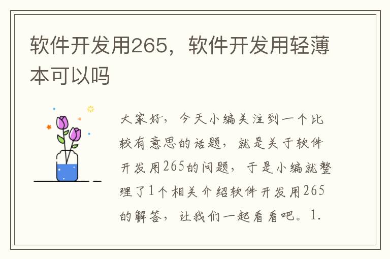 软件开发用265，软件开发用轻薄本可以吗