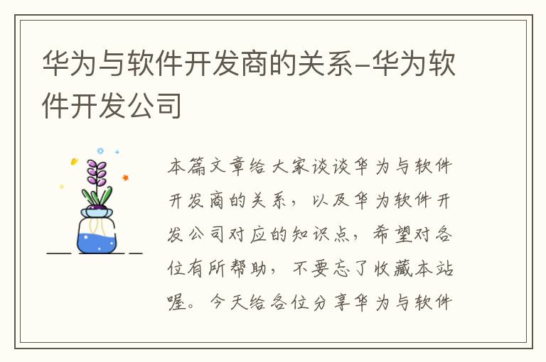 华为与软件开发商的关系-华为软件开发公司