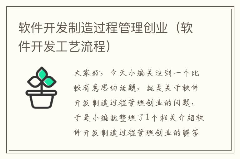 软件开发制造过程管理创业（软件开发工艺流程）