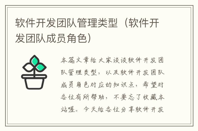 软件开发团队管理类型（软件开发团队成员角色）