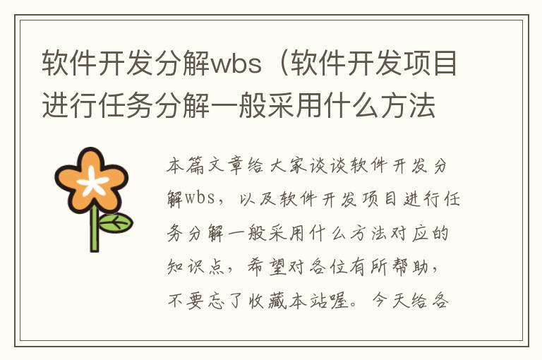 软件开发分解wbs（软件开发项目进行任务分解一般采用什么方法）