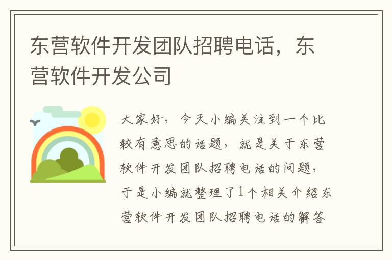 东营软件开发团队招聘电话，东营软件开发公司