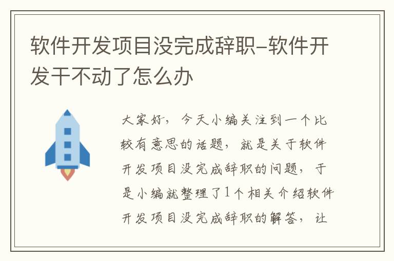 软件开发项目没完成辞职-软件开发干不动了怎么办