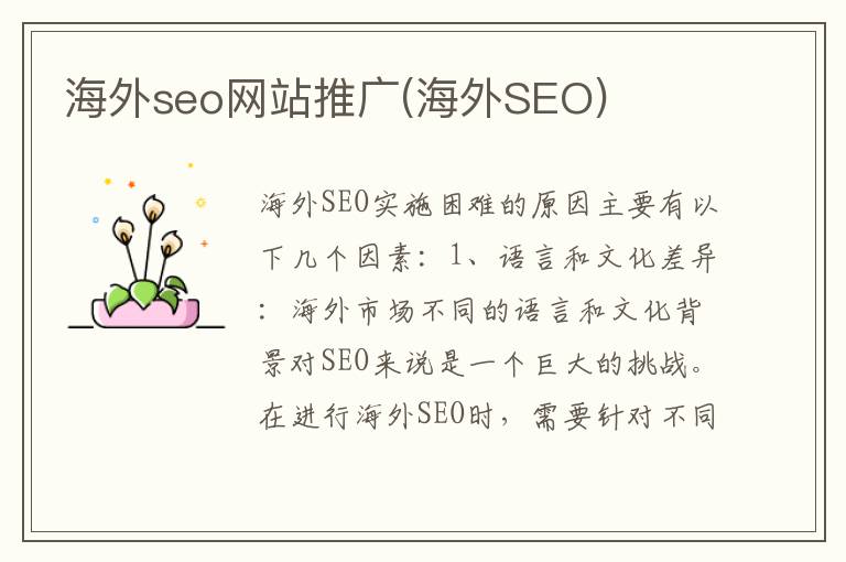 海外seo网站推广(海外SEO)