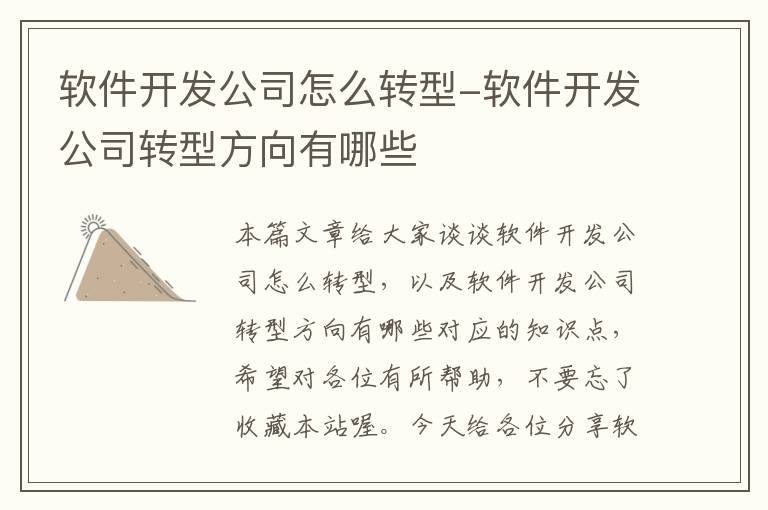 软件开发公司怎么转型-软件开发公司转型方向有哪些