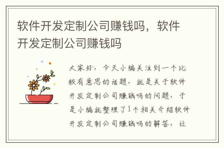 软件开发定制公司赚钱吗，软件开发定制公司赚钱吗