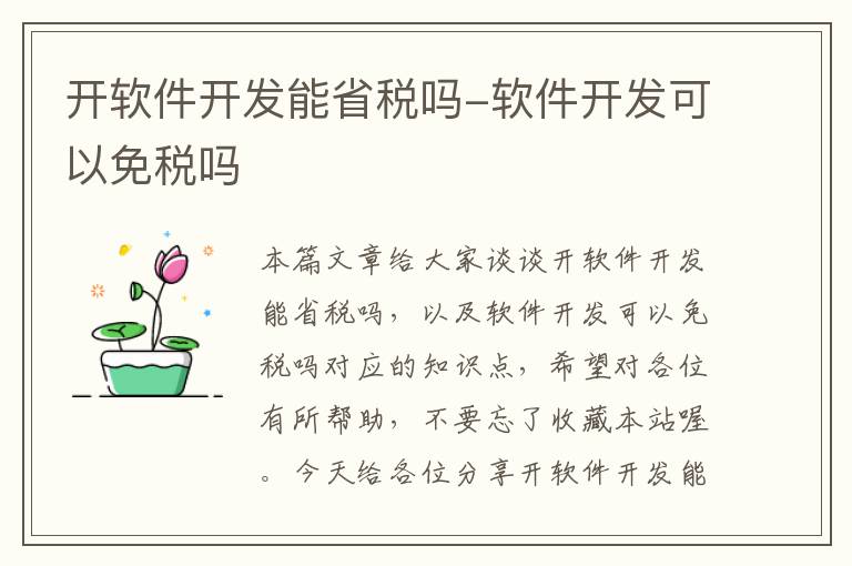 开软件开发能省税吗-软件开发可以免税吗