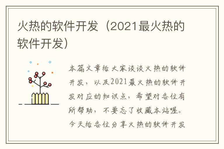 火热的软件开发（2021最火热的软件开发）