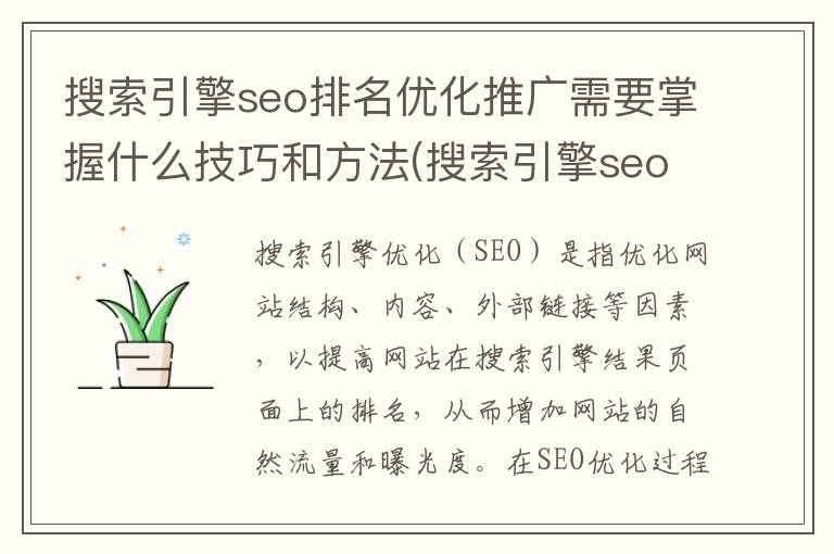 搜索引擎seo排名优化推广需要掌握什么技巧和方法(搜索引擎seo排名优化推广需要掌握什么技巧)