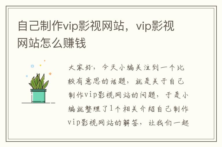 自己制作vip影视网站，vip影视网站怎么赚钱