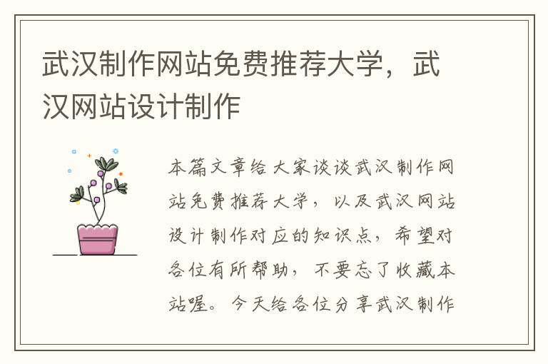 武汉制作网站免费推荐大学，武汉网站设计制作