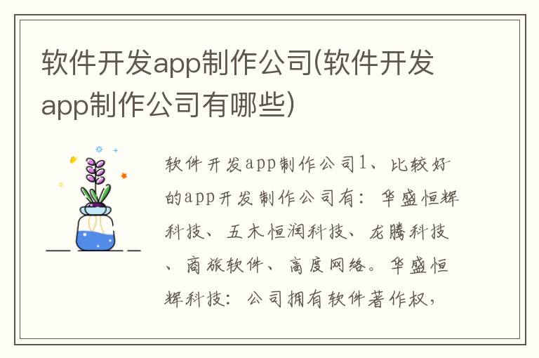 软件开发app制作公司(软件开发app制作公司有哪些)