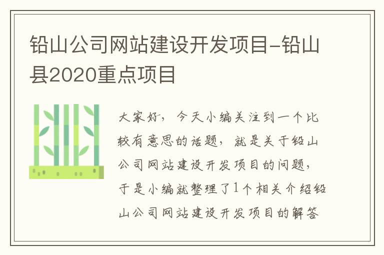 铅山公司网站建设开发项目-铅山县2020重点项目