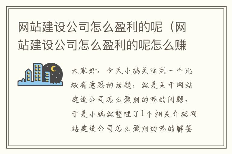 网站建设公司怎么盈利的呢（网站建设公司怎么盈利的呢怎么赚钱）