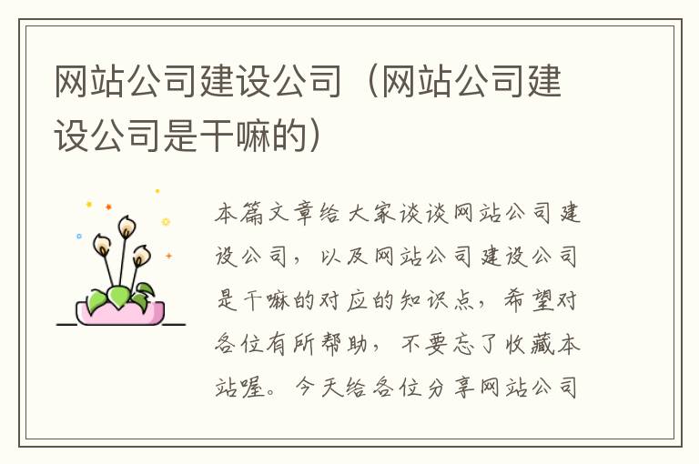 网站公司建设公司（网站公司建设公司是干嘛的）