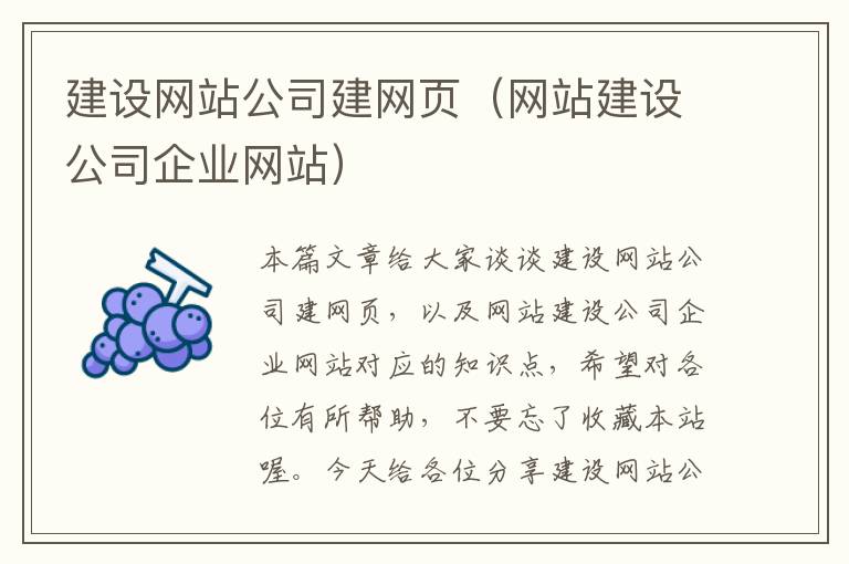 建设网站公司建网页（网站建设公司企业网站）