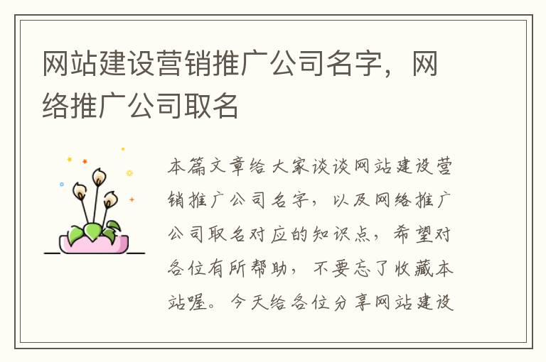 网站建设营销推广公司名字，网络推广公司取名