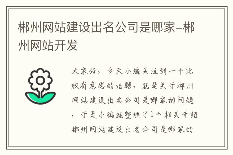 郴州网站建设出名公司是哪家-郴州网站开发