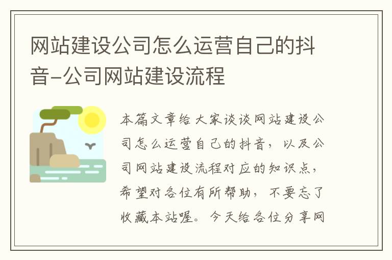 网站建设公司怎么运营自己的抖音-公司网站建设流程