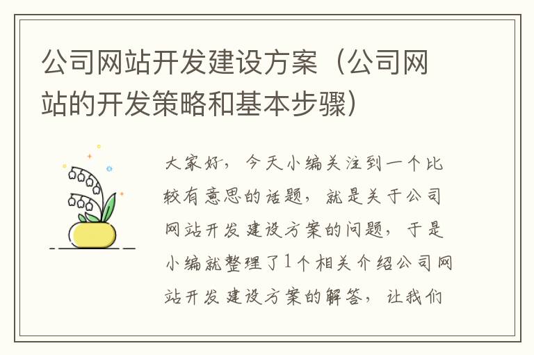 公司网站开发建设方案（公司网站的开发策略和基本步骤）