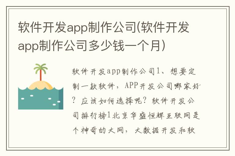 软件开发app制作公司(软件开发app制作公司多少钱一个月)