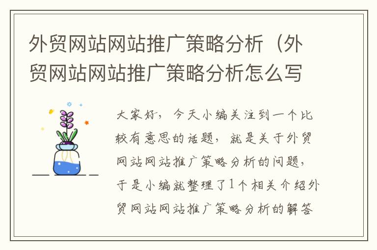 外贸网站网站推广策略分析（外贸网站网站推广策略分析怎么写）