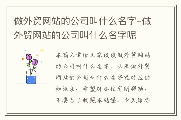 做外贸网站的公司叫什么名字-做外贸网站的公司叫什么名字呢