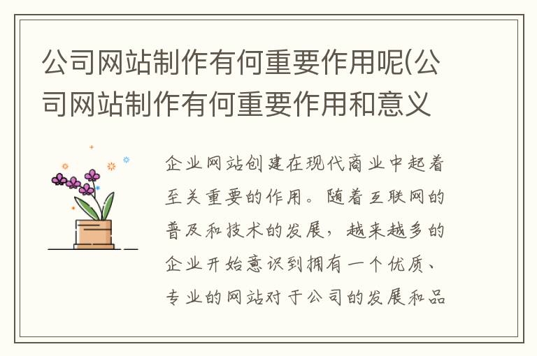 公司网站制作有何重要作用呢(公司网站制作有何重要作用和意义)