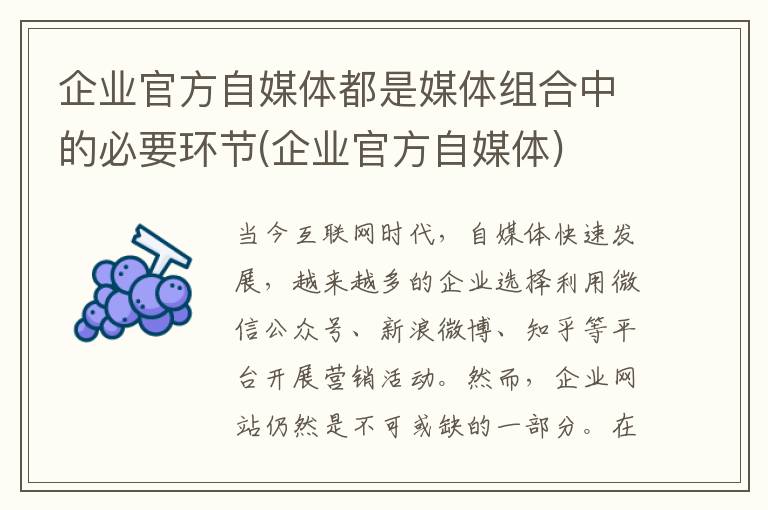 企业官方自媒体都是媒体组合中的必要环节(企业官方自媒体)