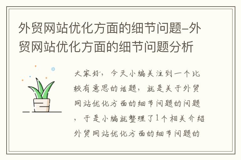 外贸网站优化方面的细节问题-外贸网站优化方面的细节问题分析