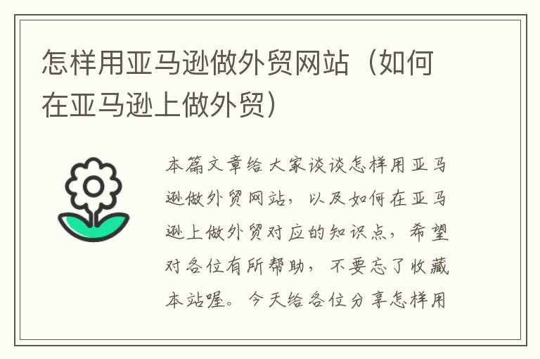 怎样用亚马逊做外贸网站（如何在亚马逊上做外贸）