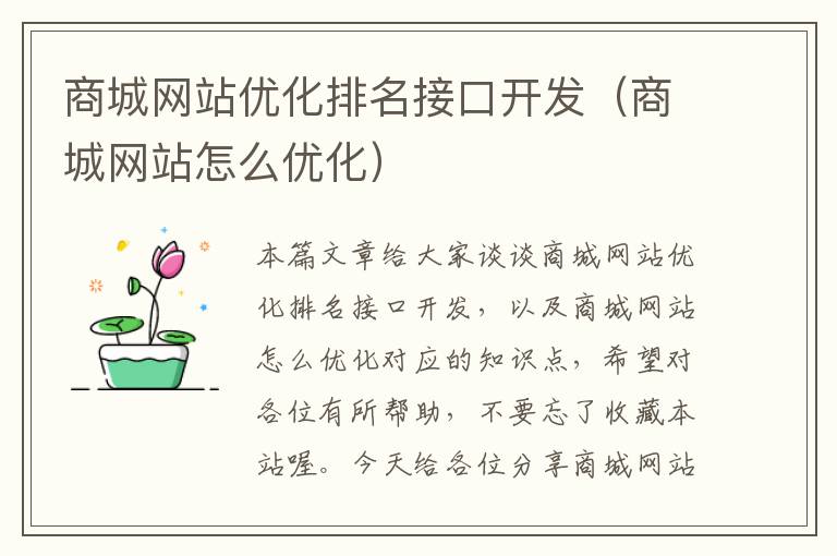 商城网站优化排名接口开发（商城网站怎么优化）