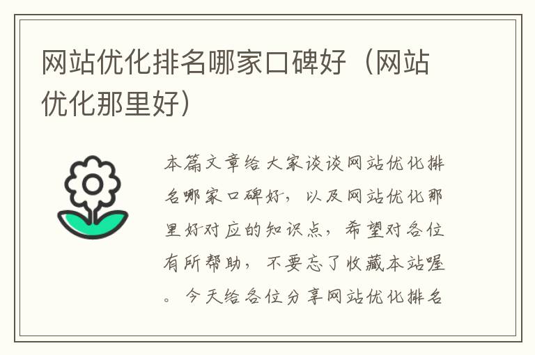 网站优化排名哪家口碑好（网站优化那里好）