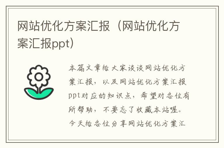 网站优化方案汇报（网站优化方案汇报ppt）