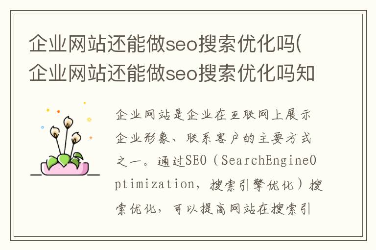 企业网站还能做seo搜索优化吗(企业网站还能做seo搜索优化吗知乎)