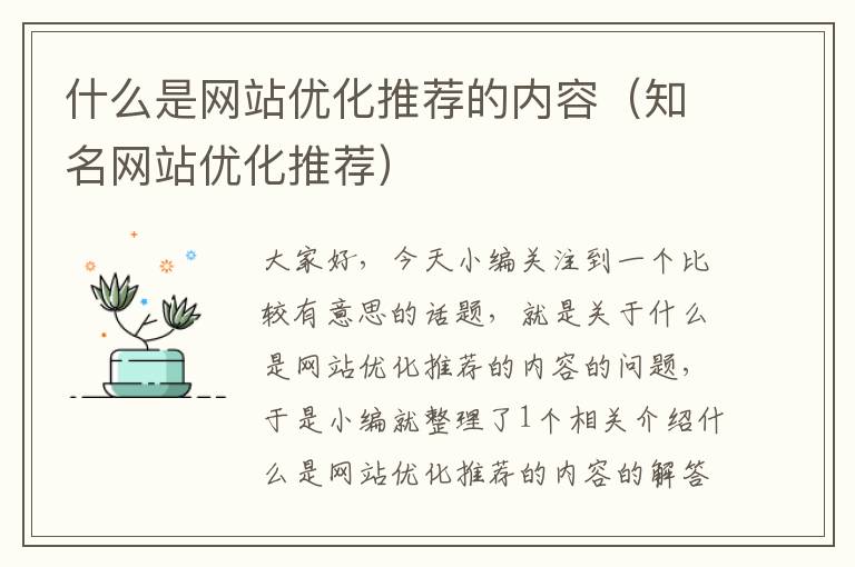 什么是网站优化推荐的内容（知名网站优化推荐）