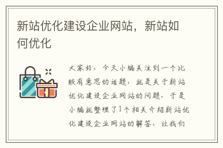 新站优化建设企业网站，新站如何优化