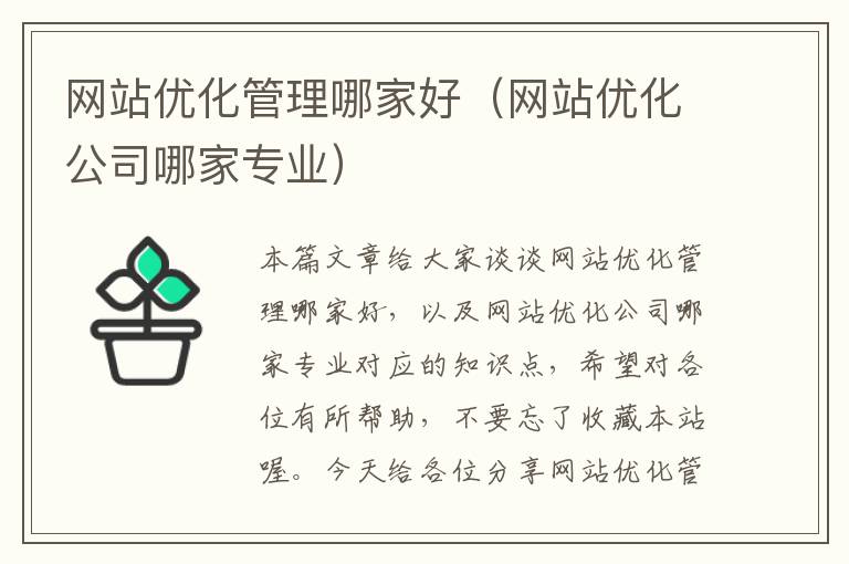 网站优化管理哪家好（网站优化公司哪家专业）