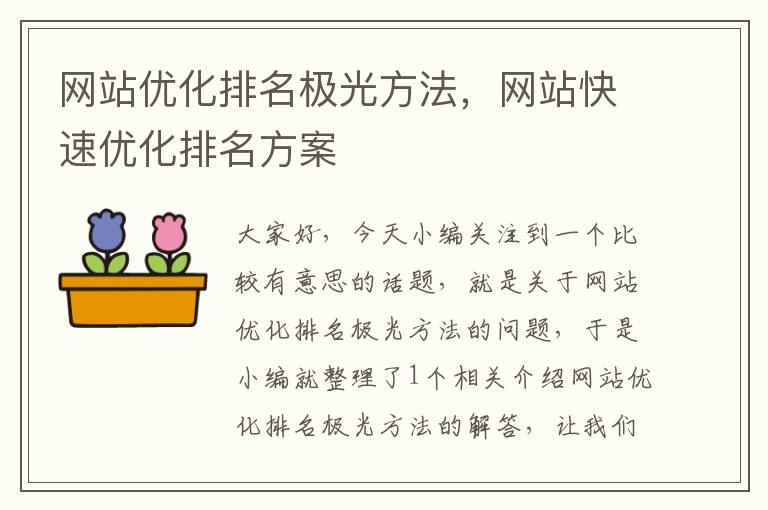 网站优化排名极光方法，网站快速优化排名方案