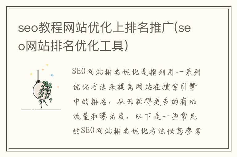 seo教程网站优化上排名推广(seo网站排名优化工具)