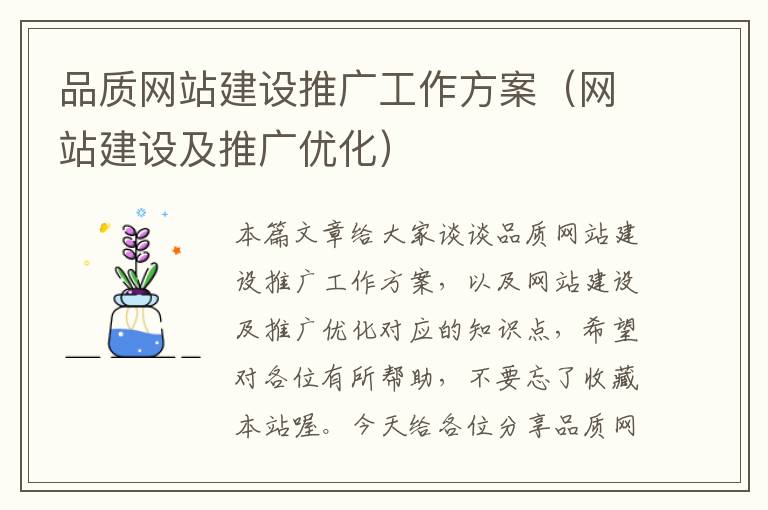 品质网站建设推广工作方案（网站建设及推广优化）