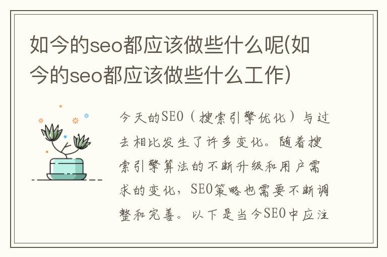 如今的seo都应该做些什么呢(如今的seo都应该做些什么工作)